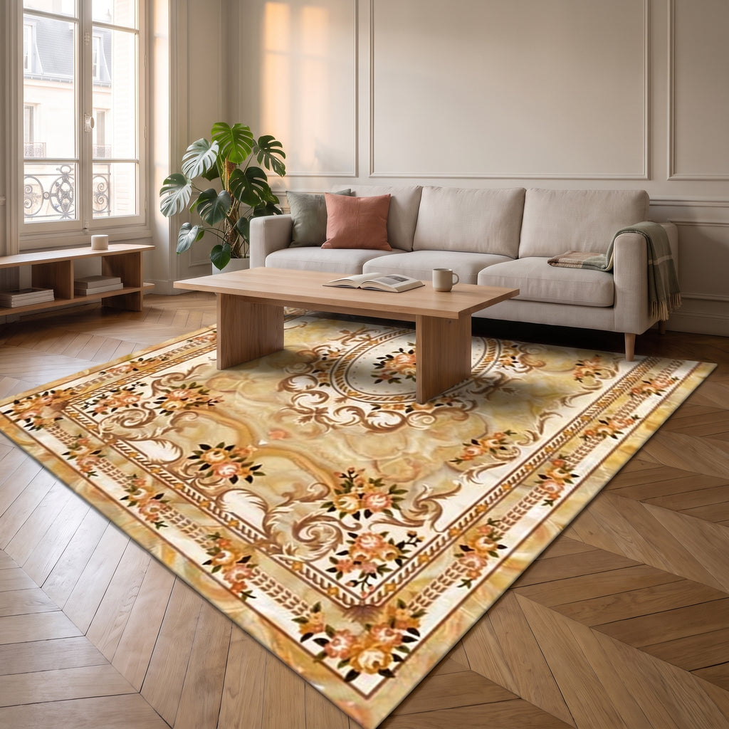 Tapis boho turc aux tons chauds, déclinaison jaune et blanc