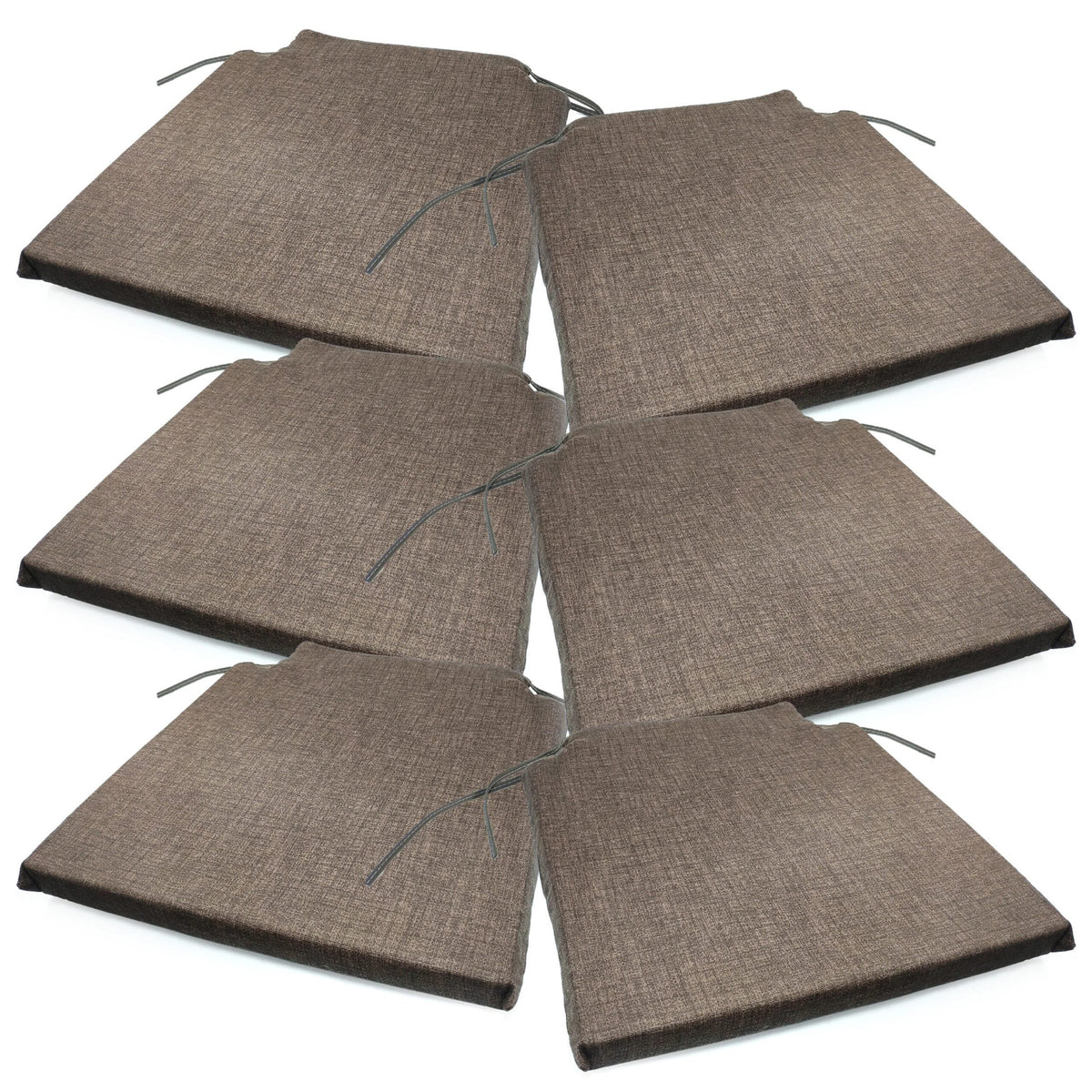 Lot de six coussins de chaise marron, avec leurs liens