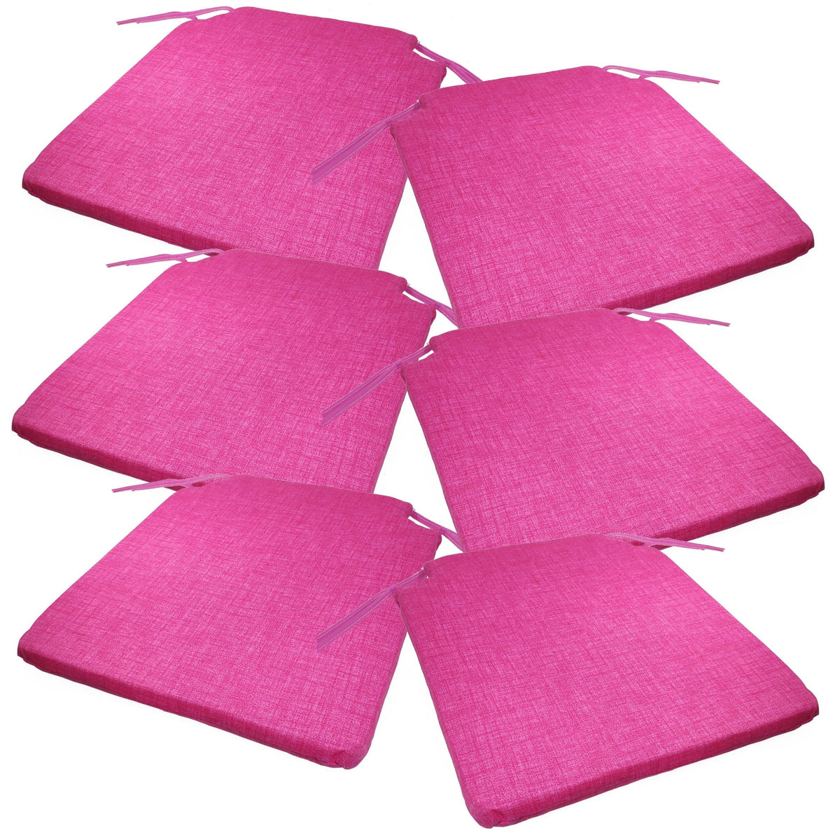 Lot de six coussins de chaise fuchsia, avec leurs liens