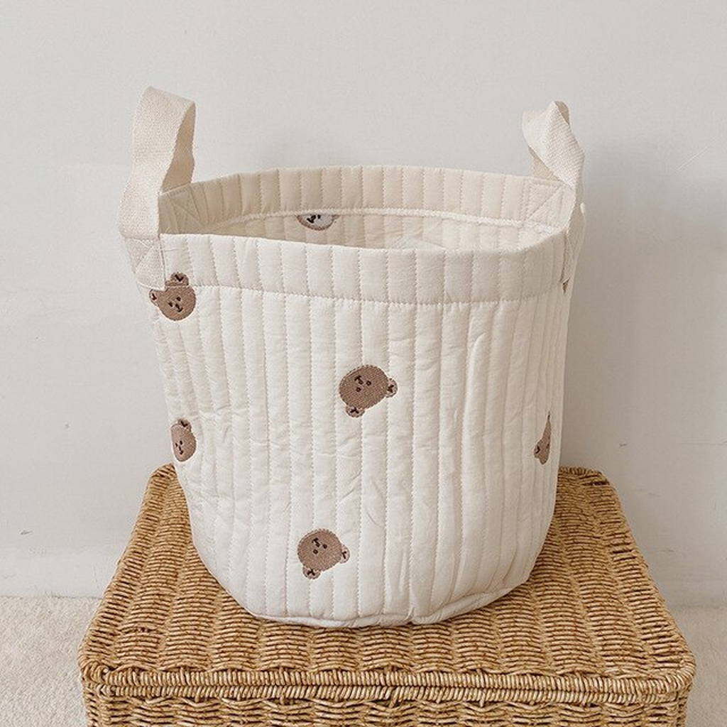 Panière à couches en coton brodé, format M, motif petites têtes d'ours bruns, vue produit