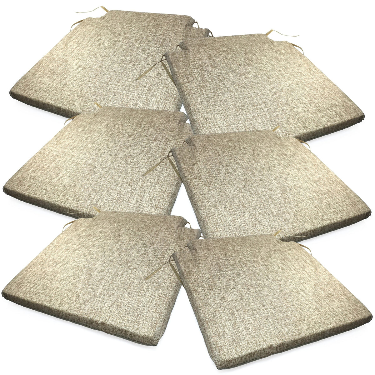 Lot de six coussins de chaise gris lin, avec leurs liens
