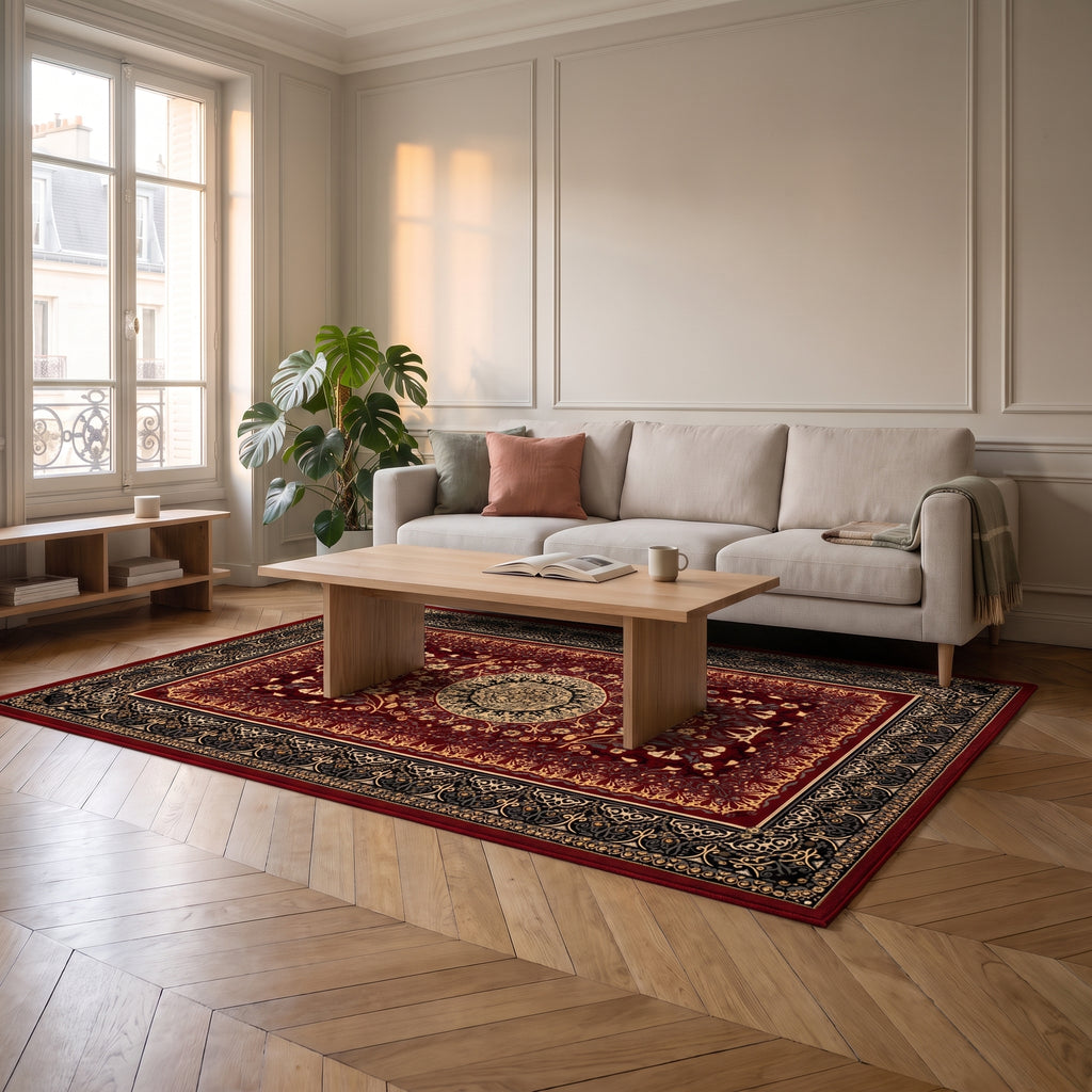 Tapis boho turc aux tons rouges, déclinaison noir et rouge
