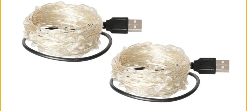 Guirlande LED 2 mètres, blanc chaud, prise USB