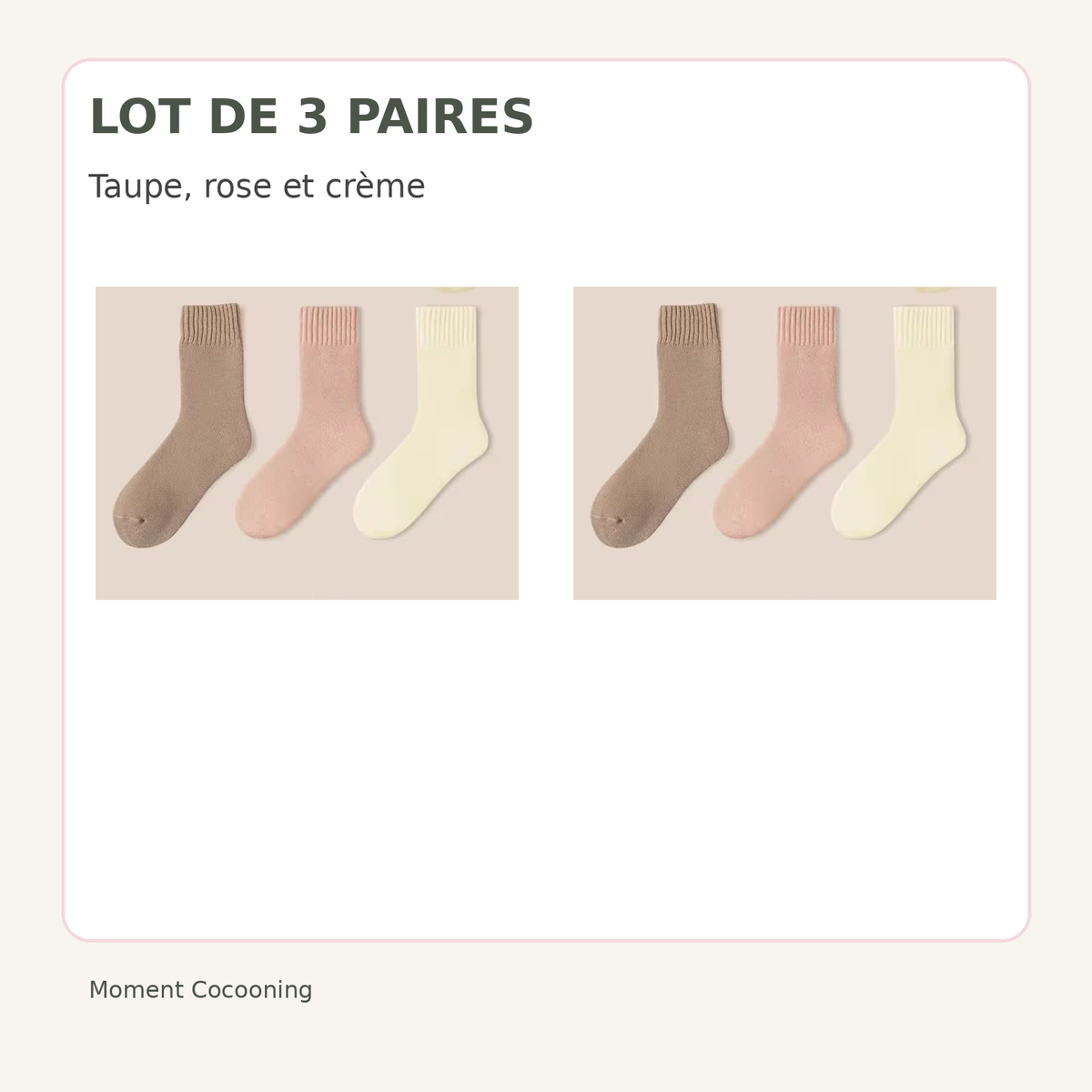 Lot de trois paires de chaussettes d’hiver femme, taupe · rose · crème