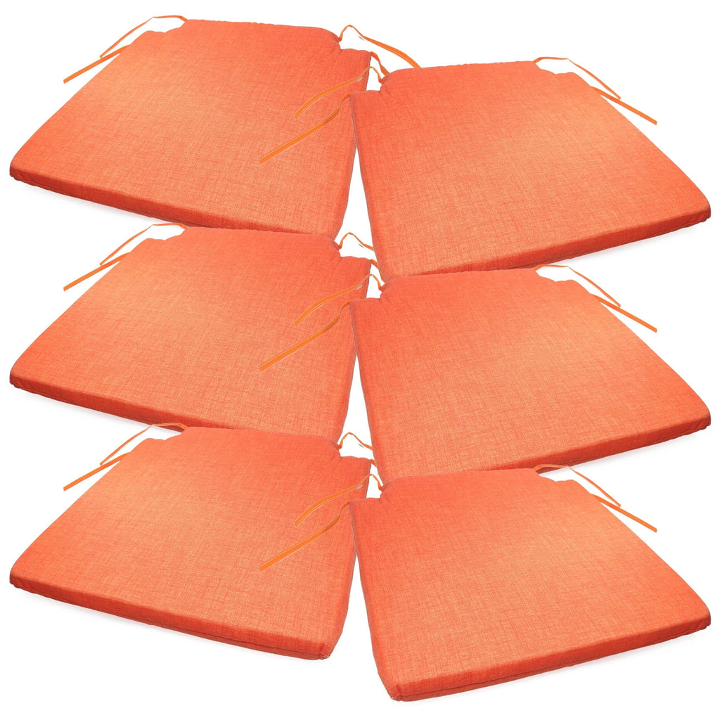 Lot de six coussins de chaise orange clair, avec leurs liens