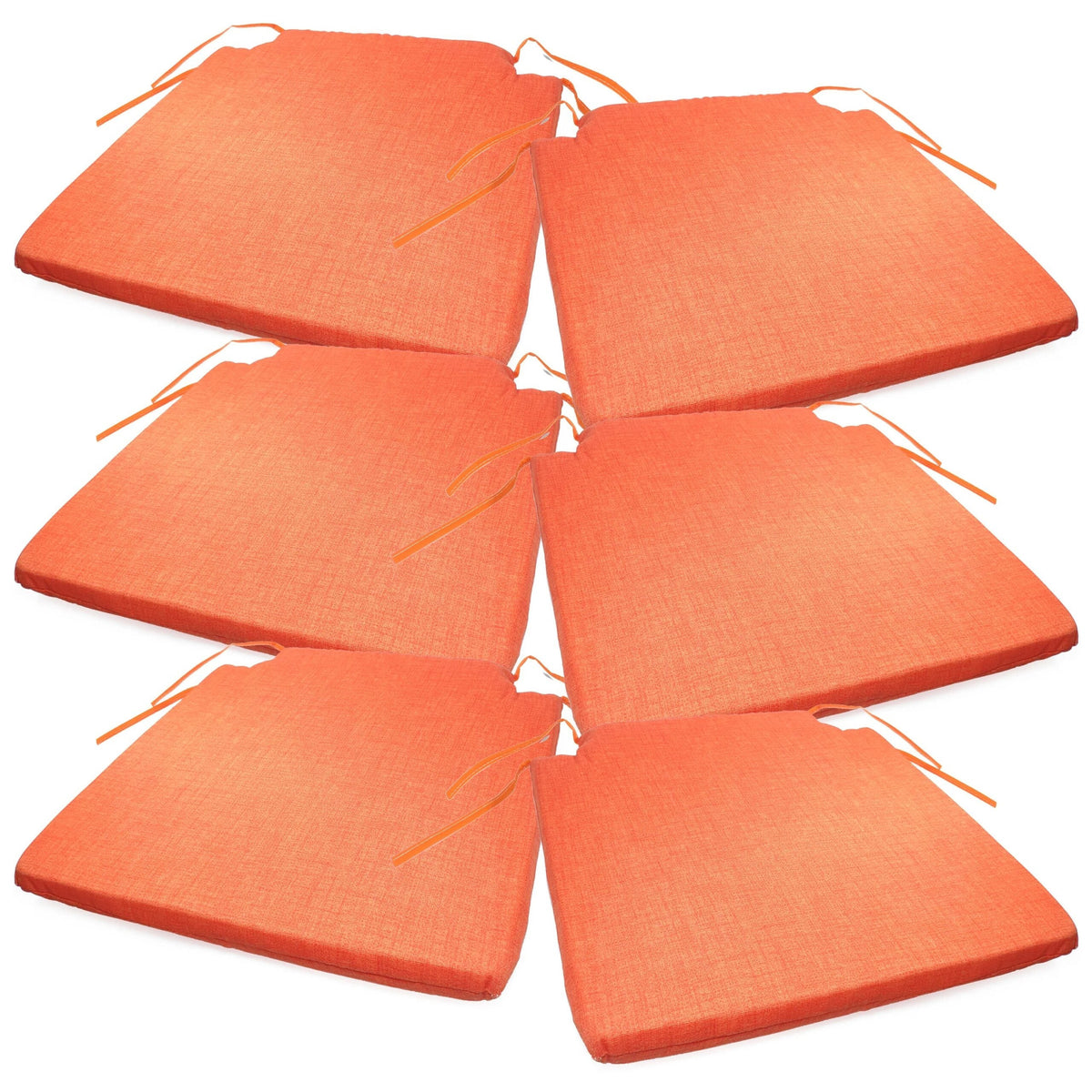 Lot de six coussins de chaise orange clair, avec leurs liens