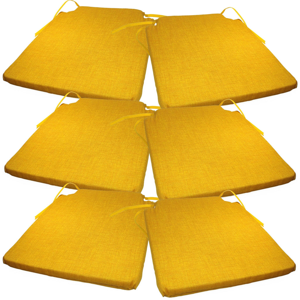 Lot de six coussins de chaise jaune, avec leurs liens
