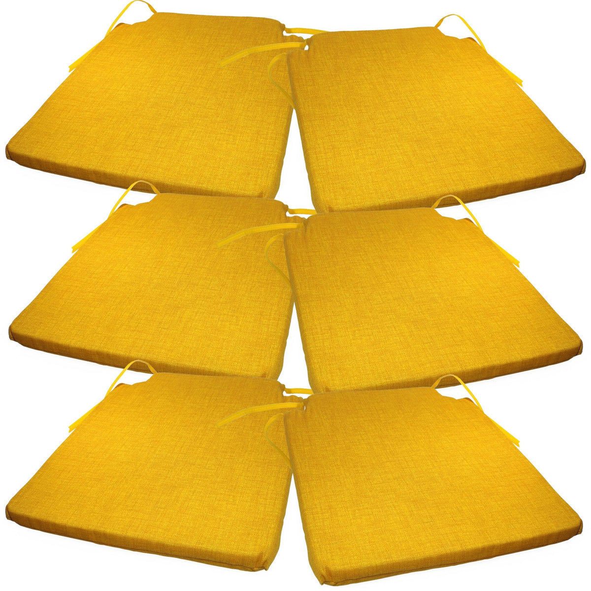 Lot de six coussins de chaise jaune, avec leurs liens