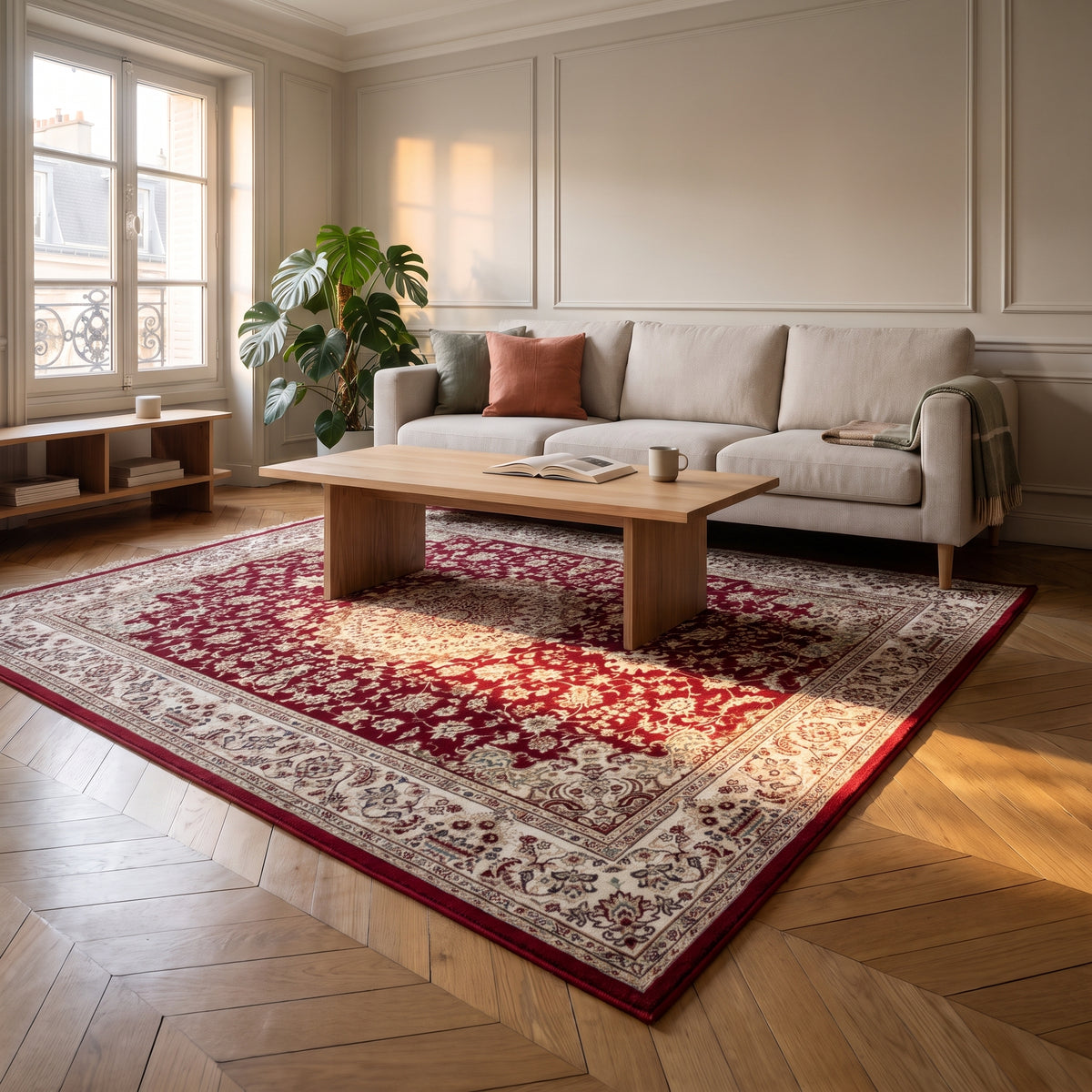 Tapis boho turc aux tons rouges, déclinaison blanc et rouge