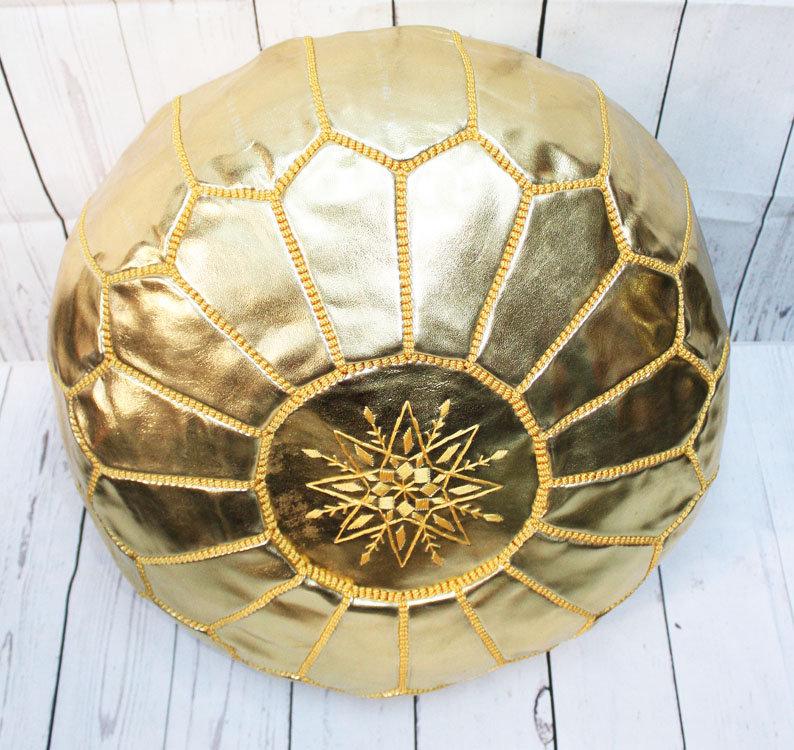Pouf doré cuir style berbère