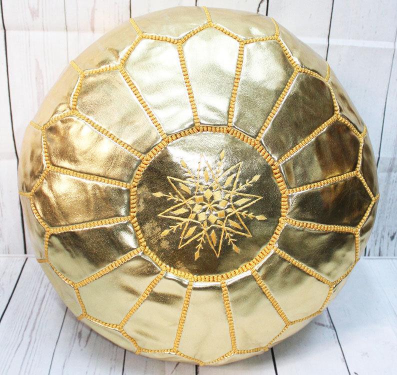 Pouf doré cuir style berbère