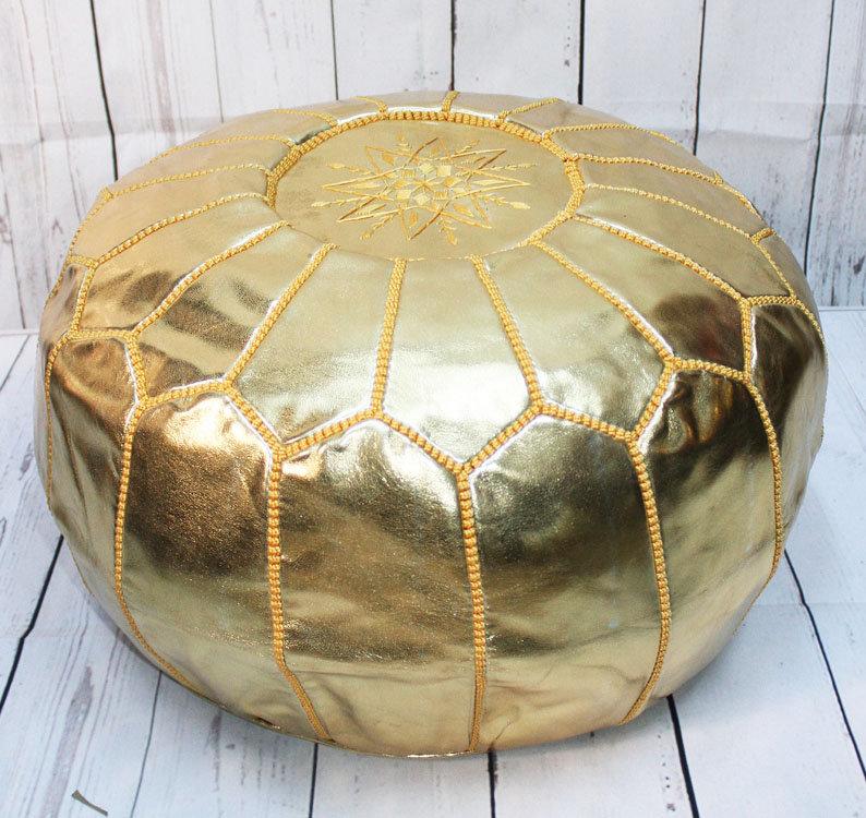Pouf doré cuir style berbère