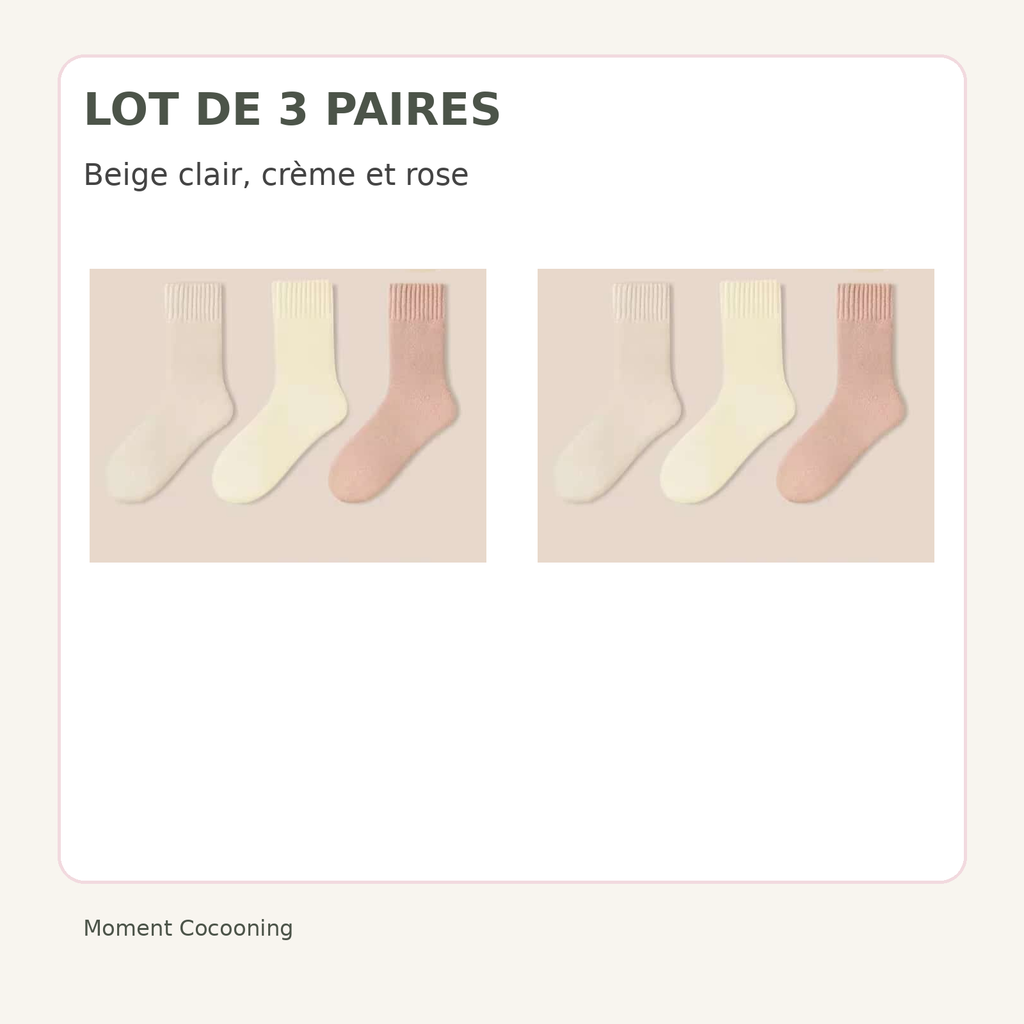 Lot de trois paires de chaussettes d’hiver femme, beige clair · crème · rose