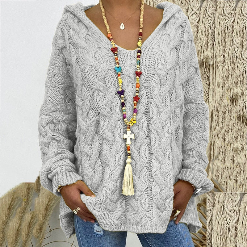 Pull d'été à manches longues et capuche en grosse maille