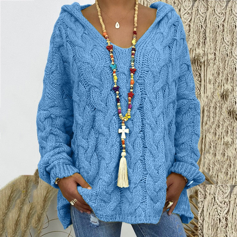 Pull d'été à manches longues et capuche en grosse maille