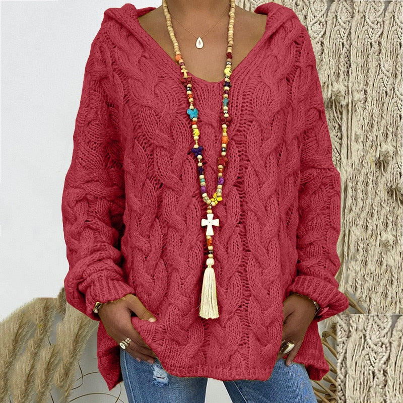 Pull d'été à manches longues et capuche en grosse maille