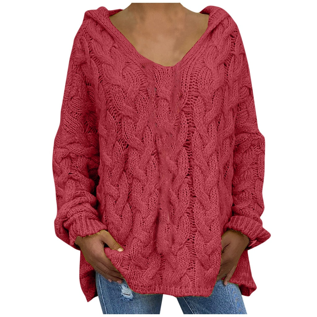 Pull d'été à manches longues et capuche en grosse maille