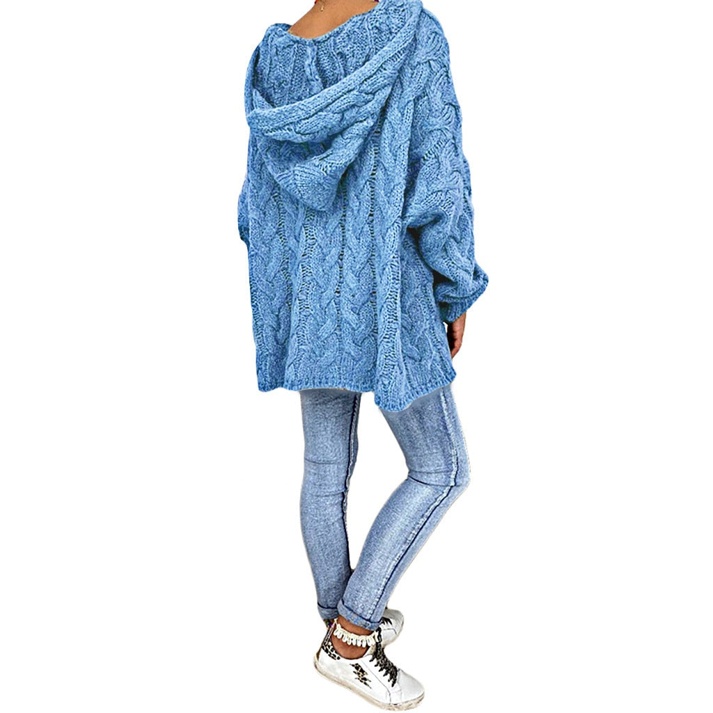 Pull d'été à manches longues et capuche en grosse maille