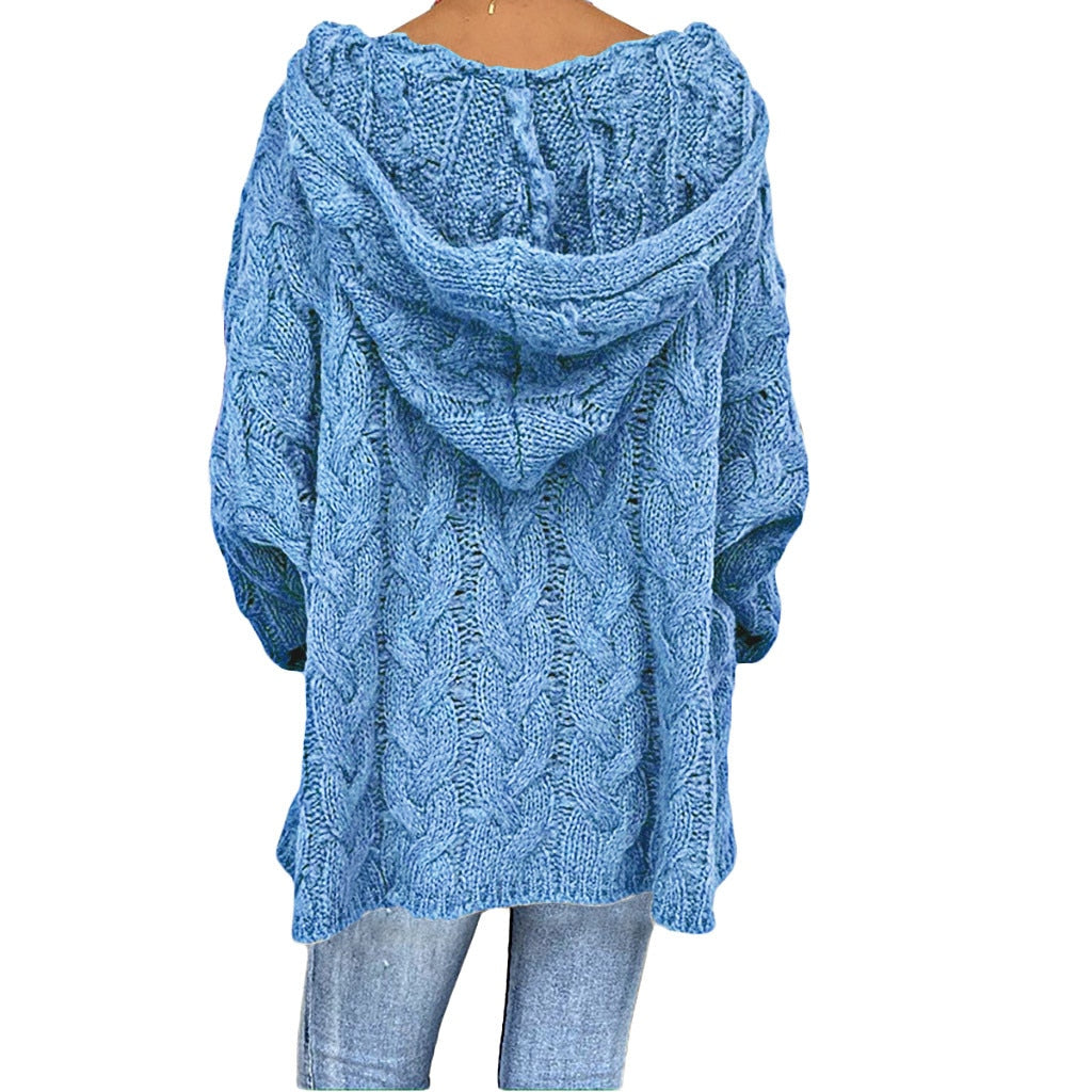 Pull d'été à manches longues et capuche en grosse maille