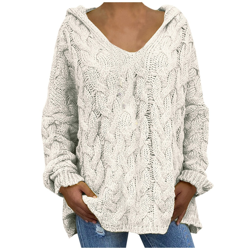 Pull d'été à manches longues et capuche en grosse maille