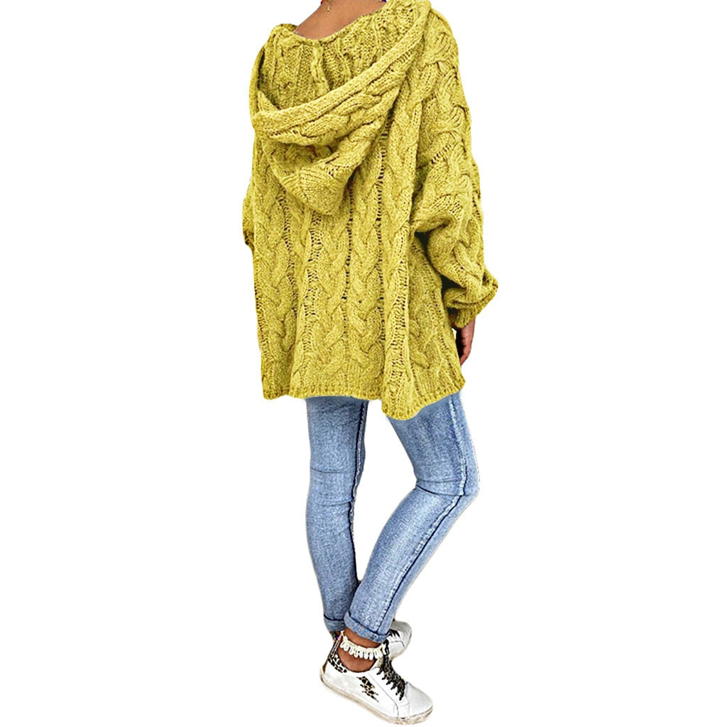 Pull d'été à manches longues et capuche en grosse maille