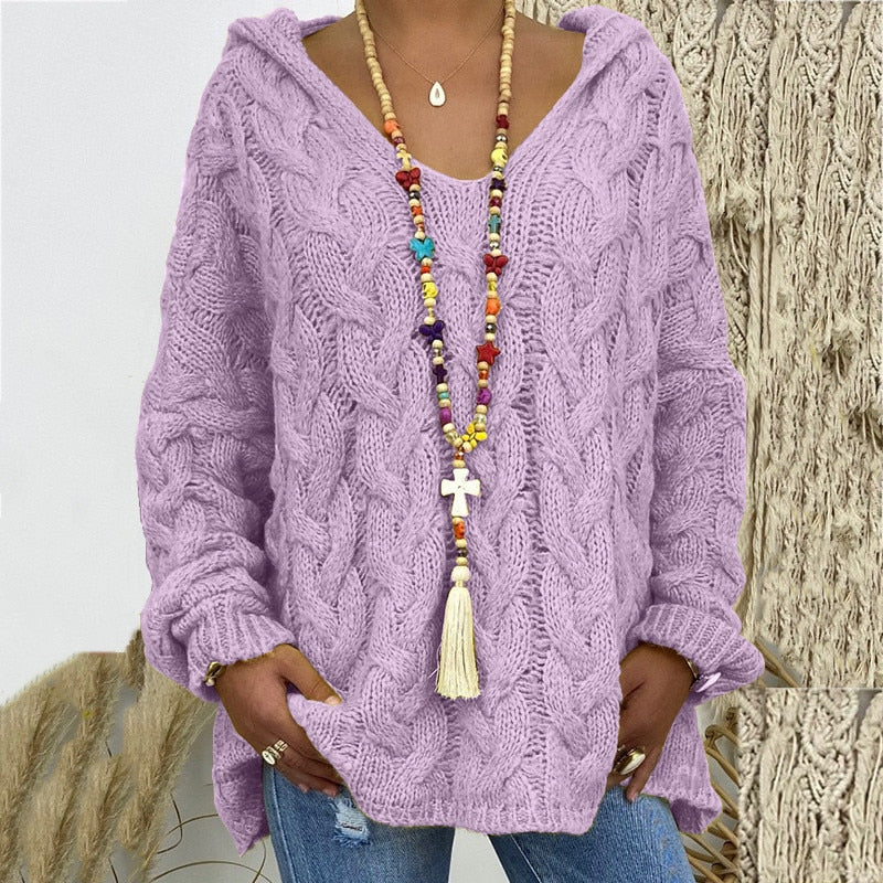 Pull d'été à manches longues et capuche en grosse maille