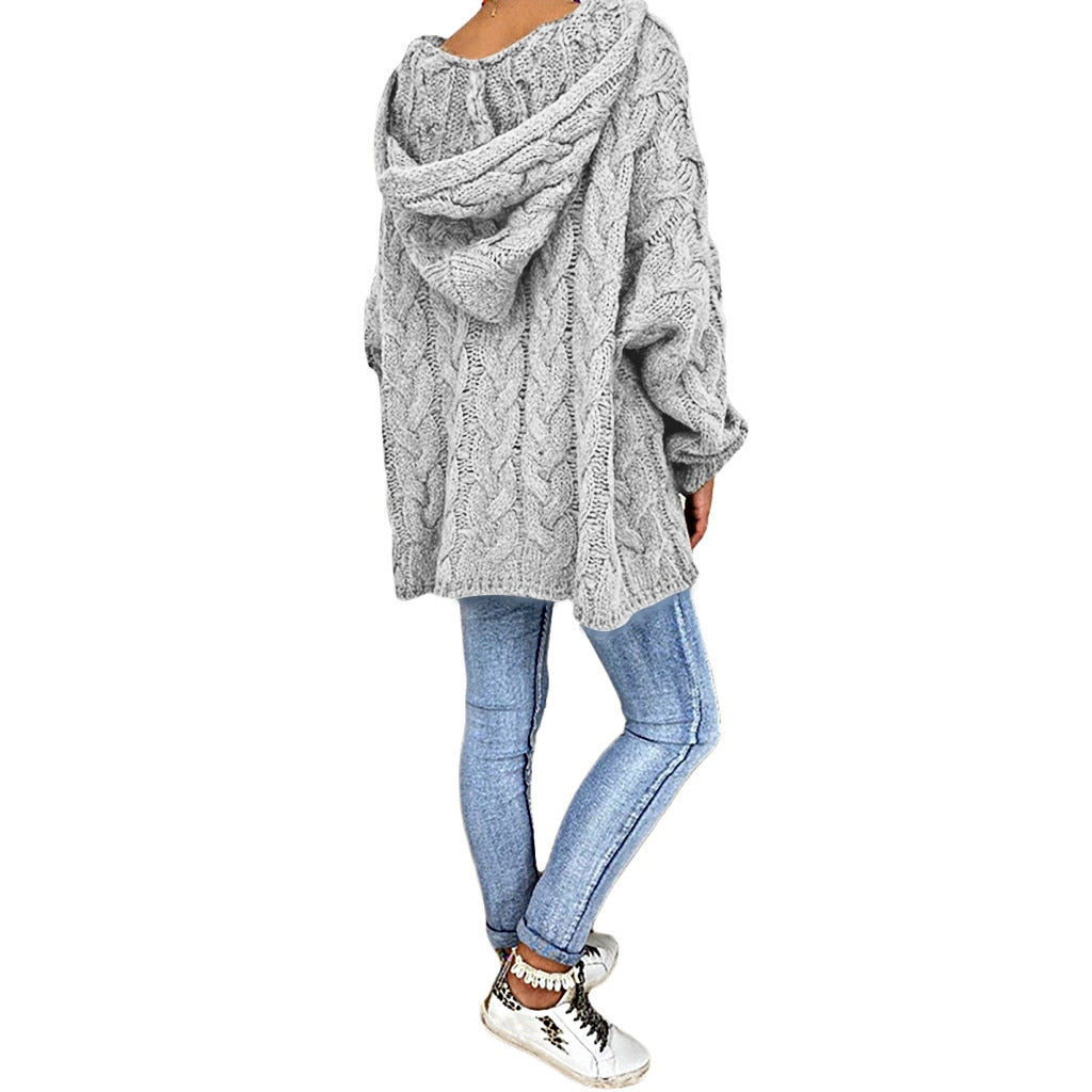 Pull d'été à manches longues et capuche en grosse maille