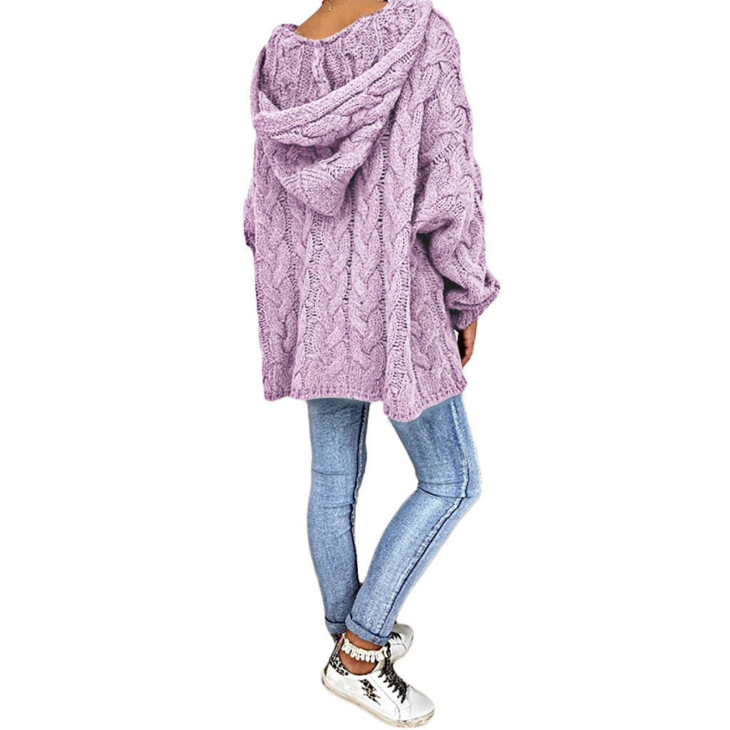 Pull d'été à manches longues et capuche en grosse maille