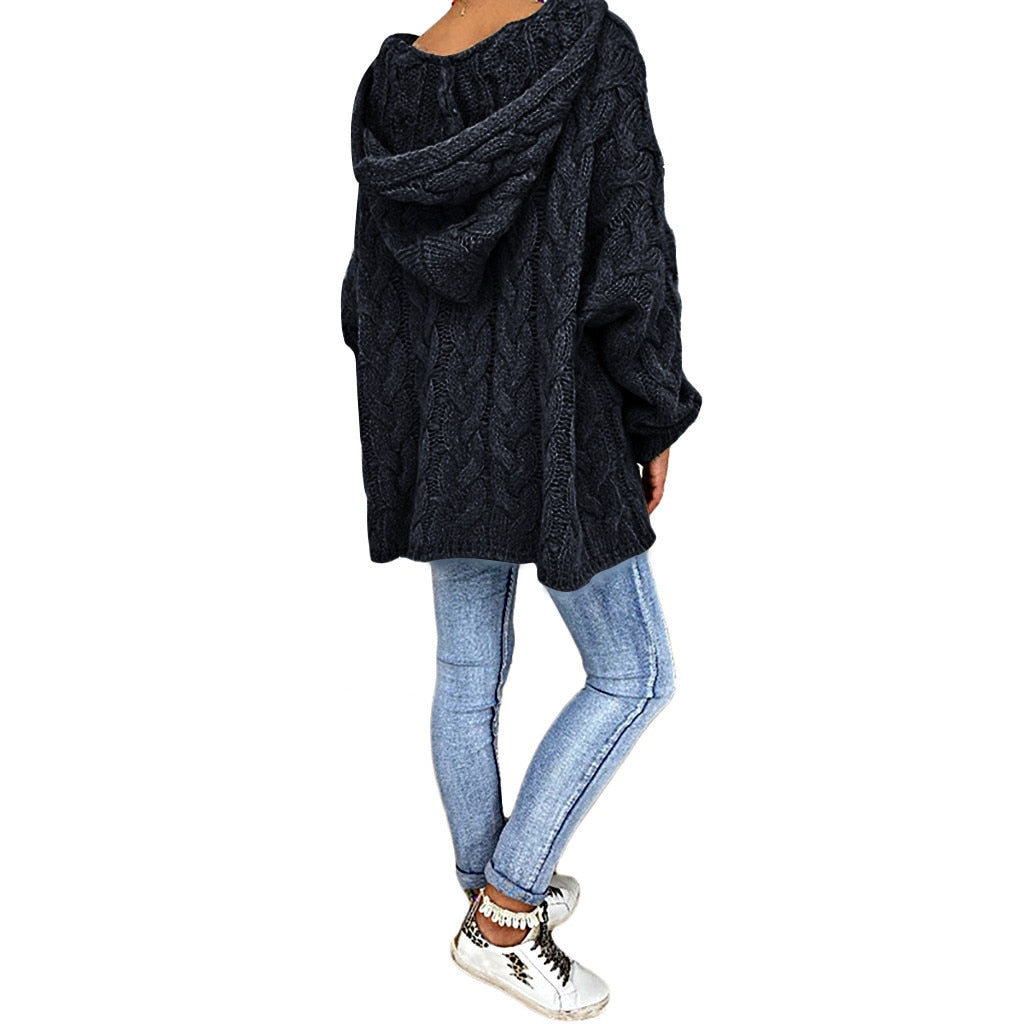 Pull d'été à manches longues et capuche en grosse maille