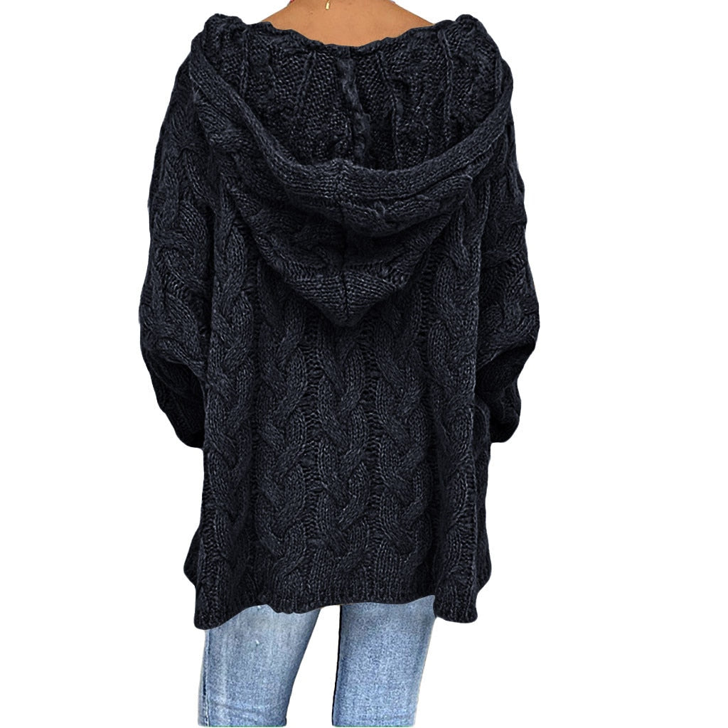 Pull d'été à manches longues et capuche en grosse maille