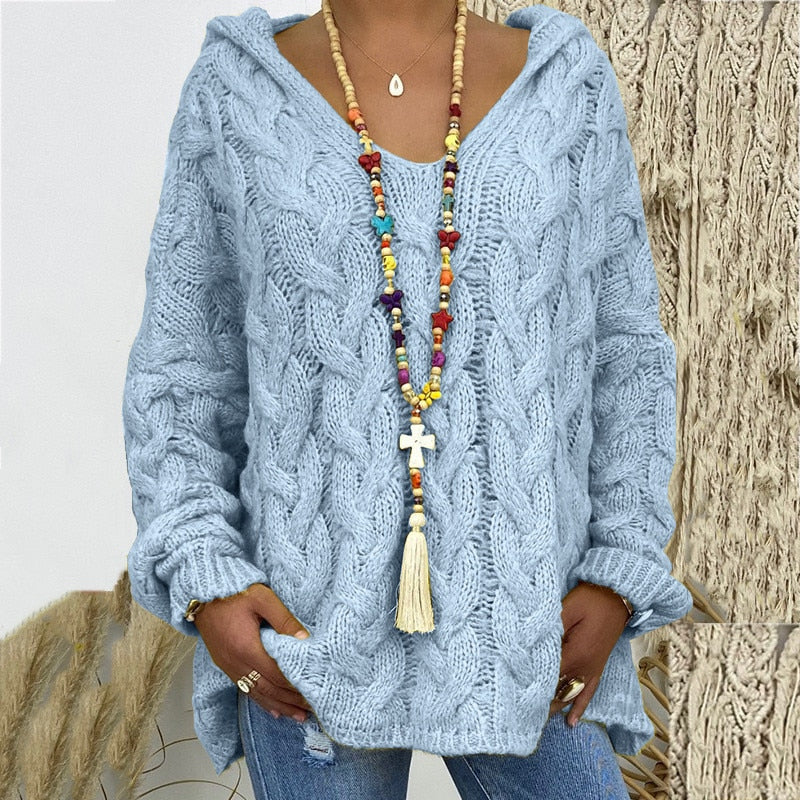 Pull d'été à manches longues et capuche en grosse maille
