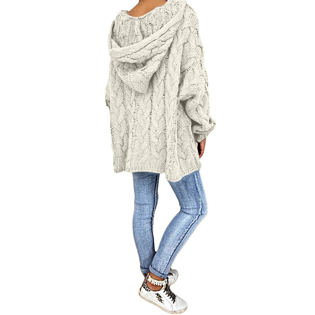 Pull d'été à manches longues et capuche en grosse maille
