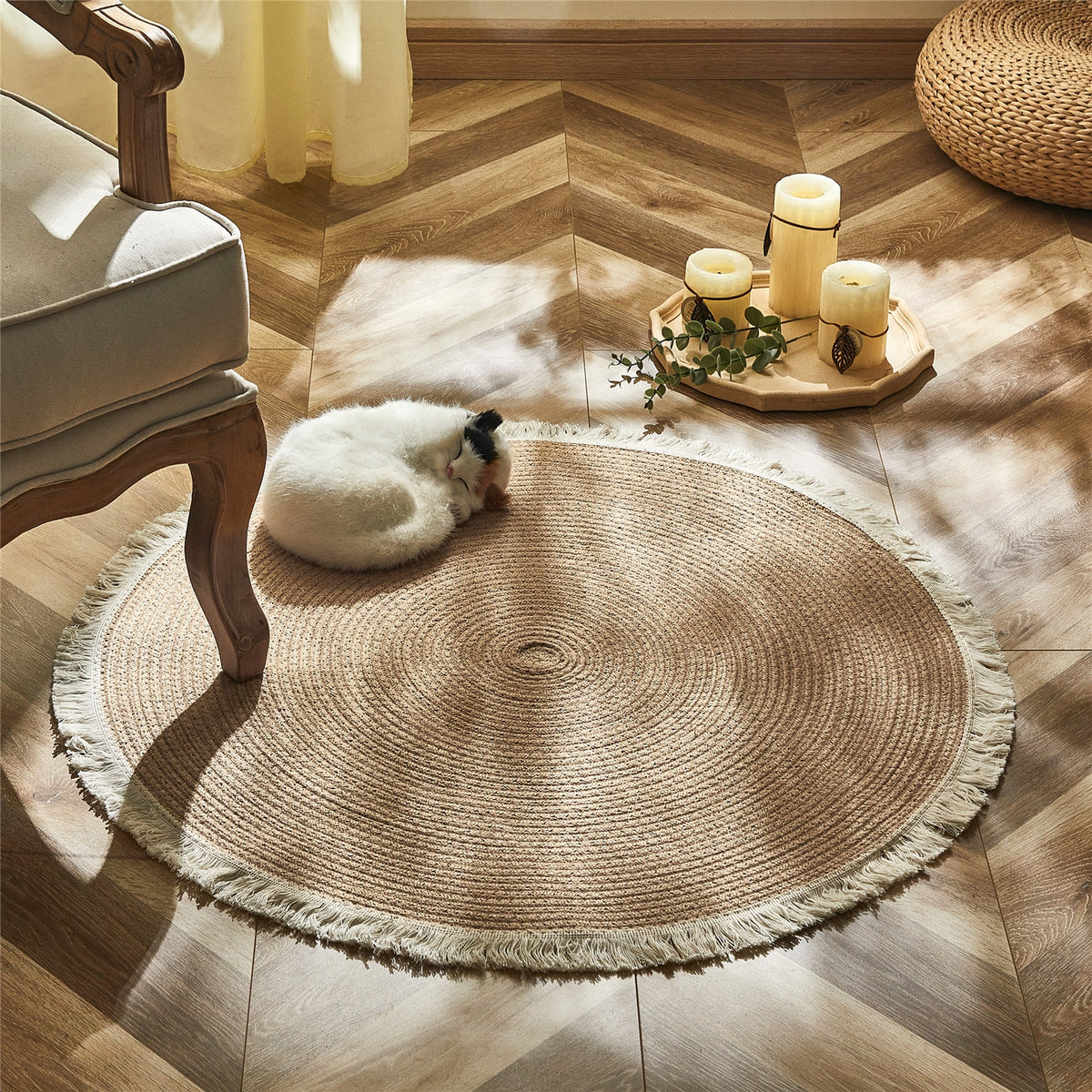 Tapis rond à franges