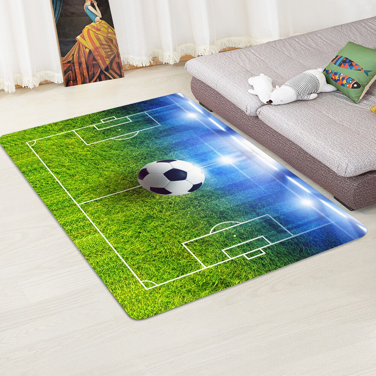 Tapis terrain de football, terrain sous les projecteurs