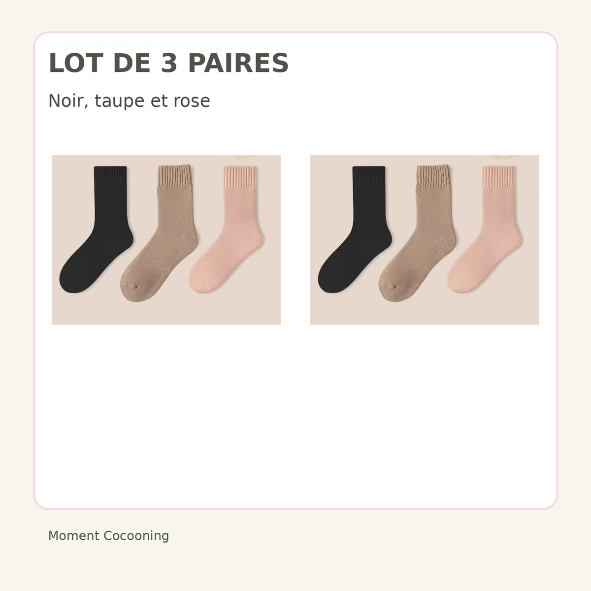 Lot de trois paires de chaussettes d’hiver femme, noir · taupe · rose