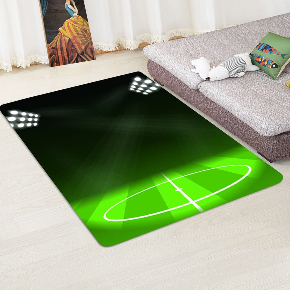 Tapis terrain de football, terrain de nuit, lignes vertes