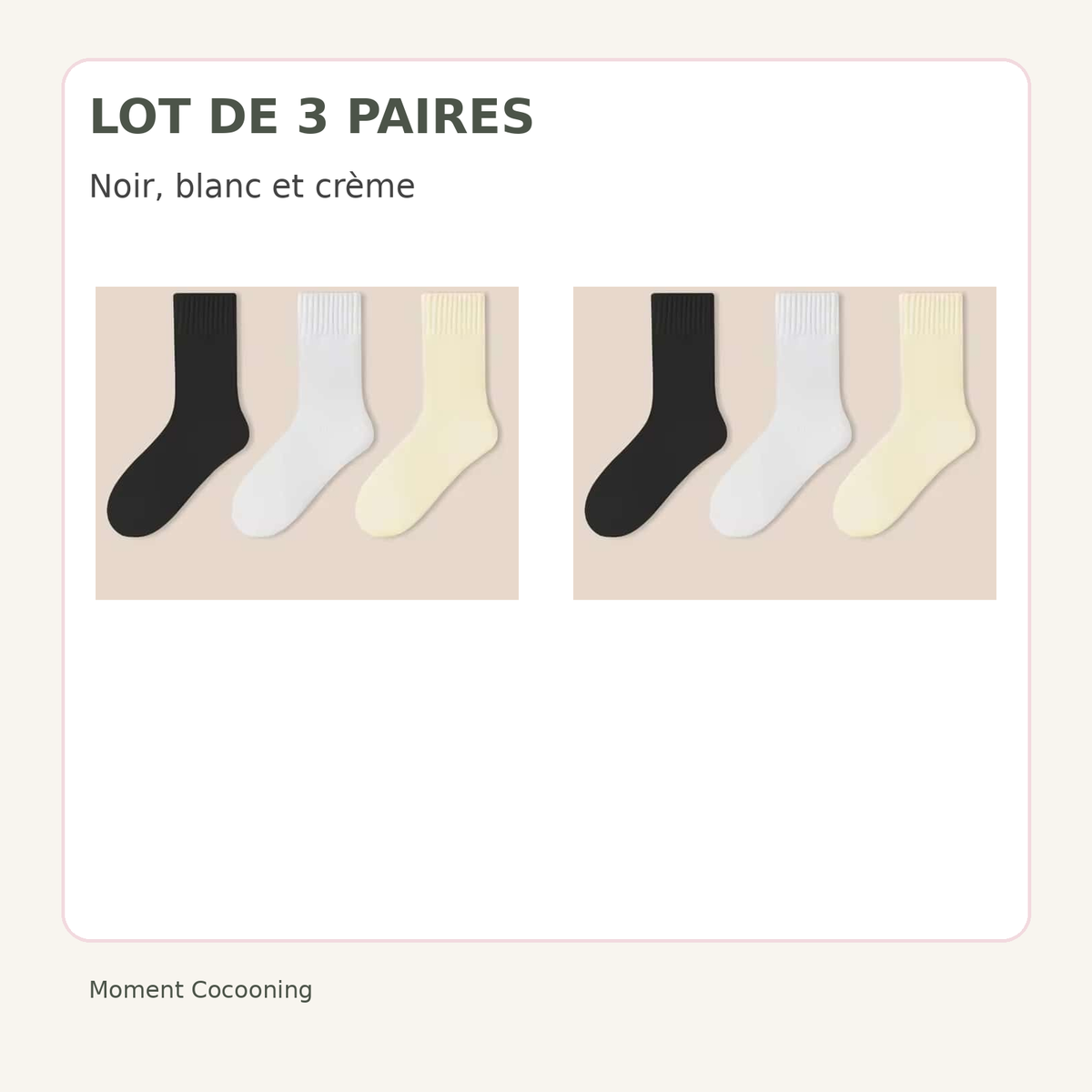 Lot de trois paires de chaussettes d’hiver femme, noir · blanc · crème