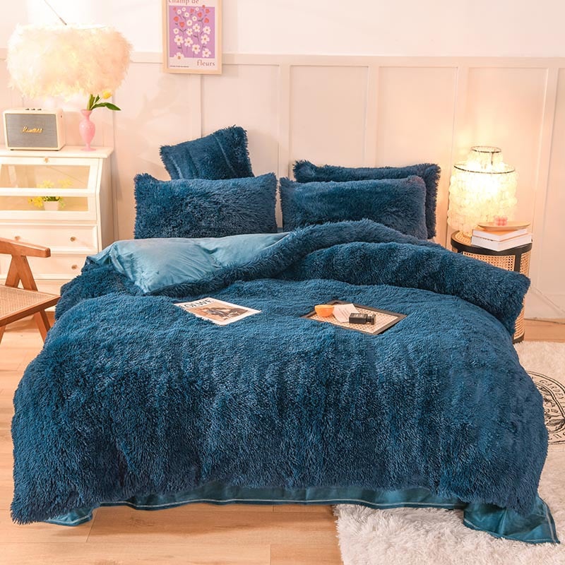Parure de lit cocooning en fausse fourrure avec draps plat