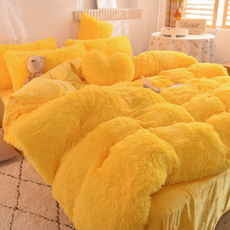 Parure de lit cocooning en fausse fourrure avec draps plat