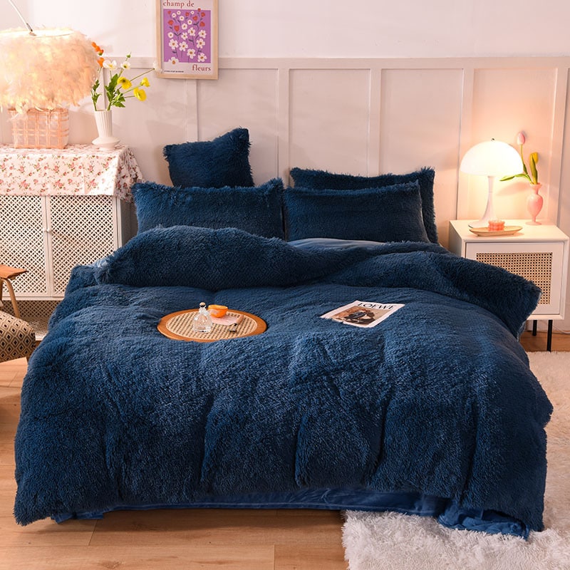 Parure de lit cocooning en fausse fourrure avec draps plat