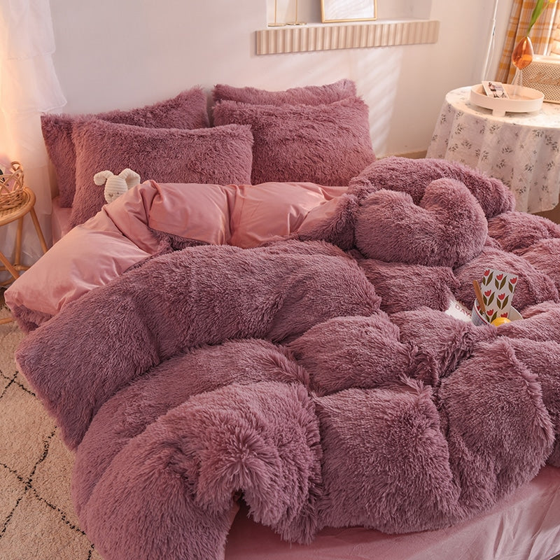 Parure de lit cocooning en fausse fourrure avec draps plat