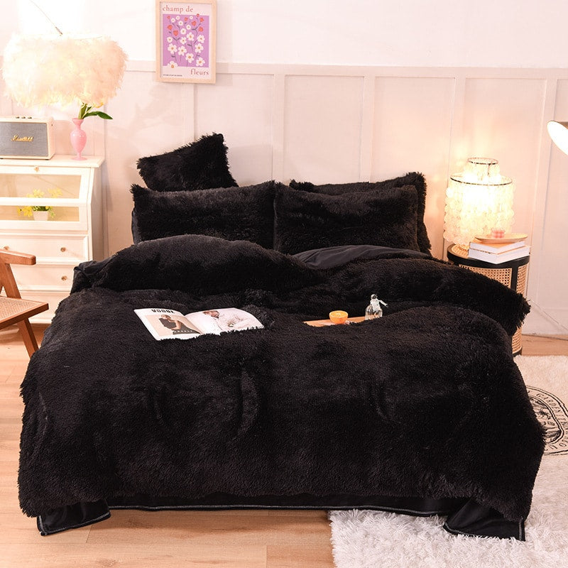 Parure de lit cocooning en fausse fourrure avec draps plat