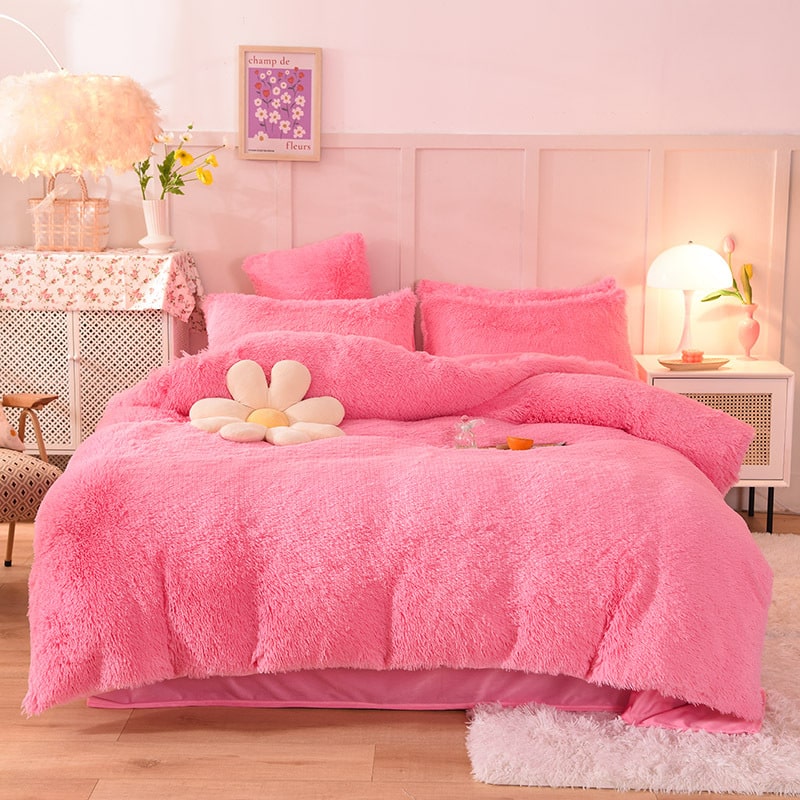 Parure de lit cocooning en fausse fourrure avec draps plat
