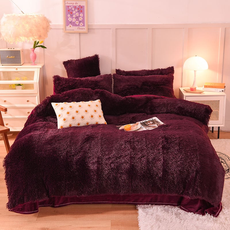 Parure de lit cocooning en fausse fourrure avec draps plat