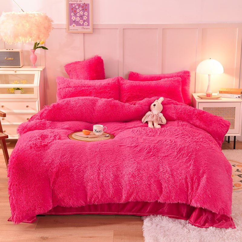 Parure de lit cocooning en fausse fourrure avec draps plat
