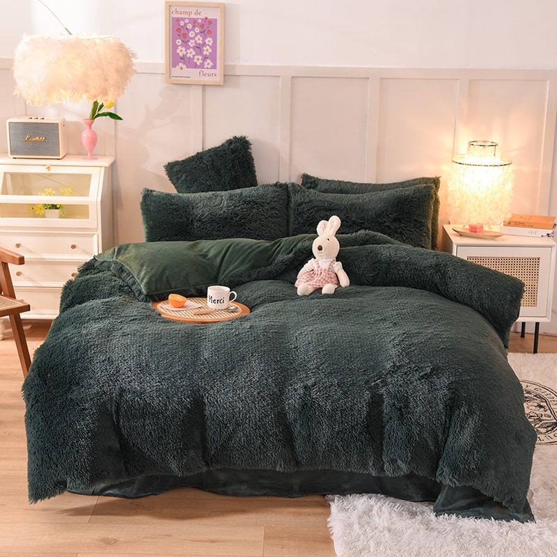 Parure de lit cocooning en fausse fourrure avec draps plat