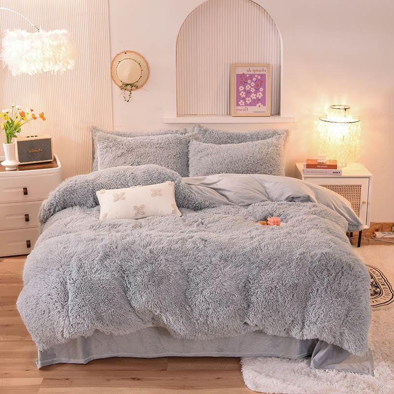 Parure de lit cocooning en fausse fourrure avec draps plat