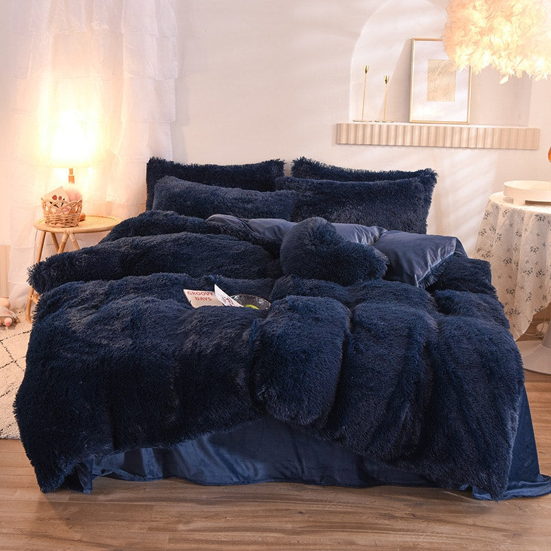 Parure de lit cocooning en fausse fourrure avec draps plat