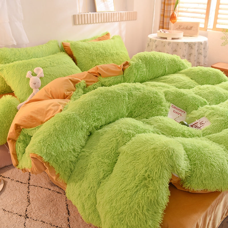 Parure de lit cocooning en fausse fourrure avec draps plat