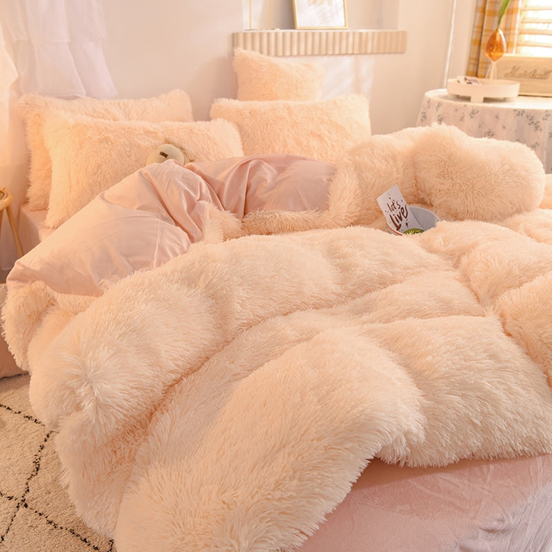 Parure de lit cocooning en fausse fourrure avec draps plat